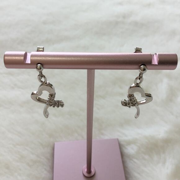 Sterling Silver Heart Drop Earrings - Picture 2 of 5